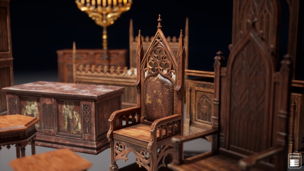 模块化哥特式室内场景资产集合 Gothic Interior Megapack