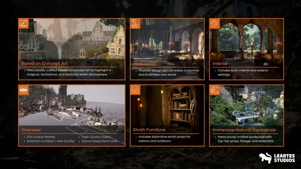森林环境中的精灵之城高质量资产包Elvish - Elven City in Forest Environment Megapack