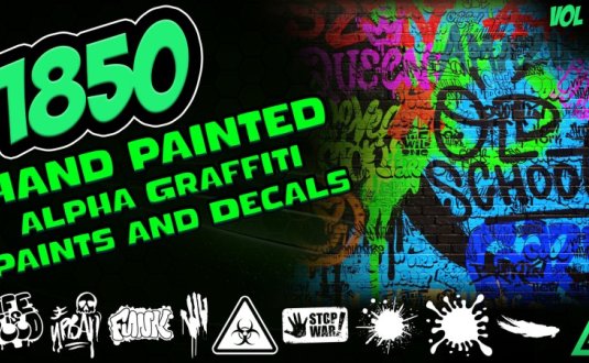 1850个嘻哈创意4K手绘字母数字形状喷雾涂鸦油漆贴花元素包 1850 Hand Painted Alpha Graffiti, Paints & Decals (MEGA Pack) – Vol 12