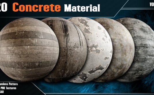 20种混凝土材质 – Vol.04（4K PBR 纹理 + SBSAR 文件）20 Concrete Material – Vol.04 (4K PBR Textures + SBSAR File)