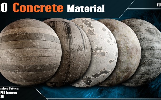 20种混凝土材质 – Vol.04(4K PBR 纹理 + SBSAR 文件)20 Concrete Material – Vol.04 (4K PBR Textures + SBSAR File)