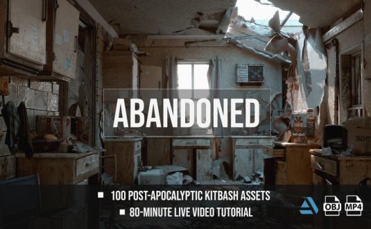 100个末世风格废墟垃圾家具物品3D模型 Post-Apocalyptic Kitbash Set & Tutorial