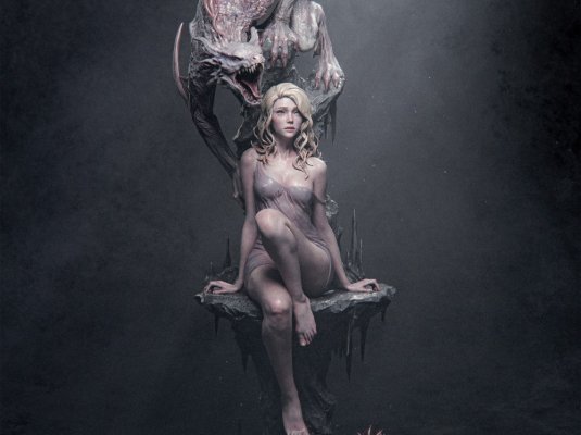 龙与女孩 Ca 3d Studios – Fantasy Dragon – 3D Print Model STL